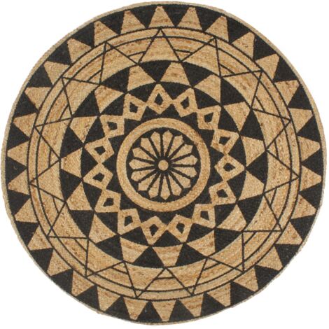 Vidaxl – Tapis kilim fait à la main en jute 150 cm – Imprimé noir moderne – Texture douce et résistante – Idéal pour décoration intérieure