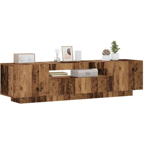 Vidaxl – Meuble TV vieux bois avec lumières LED – Dimensions 160 x 35 x 40 cm – 2 portes et 1 compartiment ouvert – Bois d'ingénierie