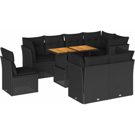 Salon de jardin 9 pcs avec coussins noir résine tressée vidaXL