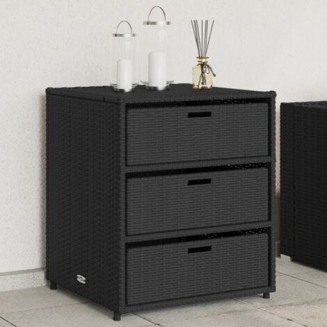 Vidaxl – Armoire de jardin en poly rotin noir 55x59x69 cm – 3 tiroirs – Résistante aux intempéries – Cadre en acier robuste