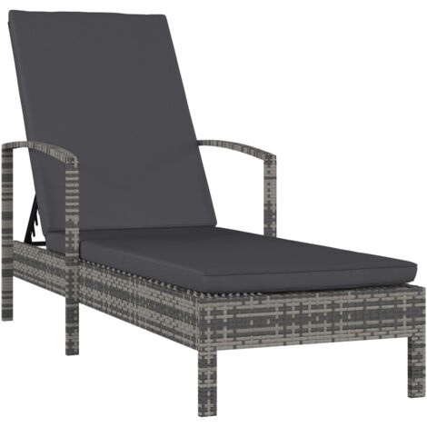 vidaXL Chaise longue avec accoudoirs Résine tressée Gris (1/5)