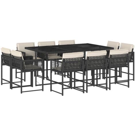Vidaxl – Ensemble table et chaise de jardin 11 pcs – Résine tressée noire – Coussins épais et housses lavables – Table 165x106cm, chaises pliables