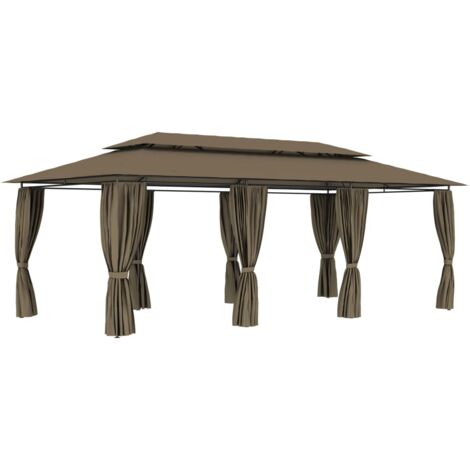 Belvédère avec rideaux 600x298x270 cm Taupe 180 g/m² vidaXL