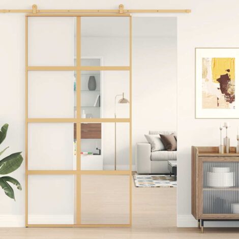 Vidaxl – Porte coulissante dorée 102,5x205cm – Verre ESG clair 5mm – Aluminium robuste – Mécanisme de butoir silencieux