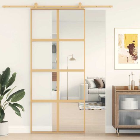 Porte coulissante doré 90x205 cm verre ESG clair et aluminium vidaXL