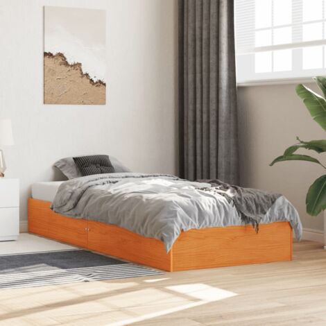 Vidaxl – Cadre de lit 75x190 cm – Bois pin massif cire marron – Structure robuste avec lattes en contreplaqué – Assemblage requis