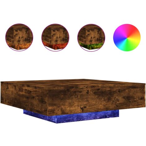 Vidaxl – Table basse fixe avec lumières LED – Chêne fumé 100x100x31 cm – Bois d'ingénierie – Ambiance contemporaine personnalisable