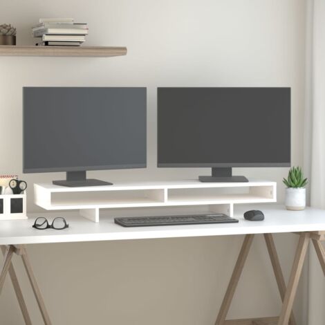 Support de moniteur Blanc 100x27x14 cm Bois de pin solide vidaXL (1/5)