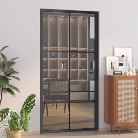 Vidaxl – Porte coulissante intérieure 102,5x201,5 cm – Verre trempé noir 5 mm – Aluminium – Installation facile dans cadre bois