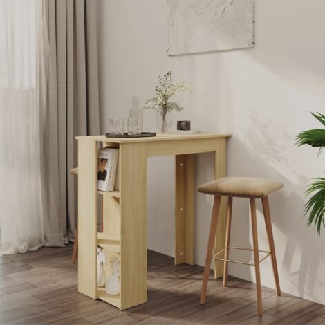 Vidaxl – Table de bar avec étagère – Chêne sonoma – Bois d'ingénierie – 3 étagères de rangement – Design moderne pour petits espaces