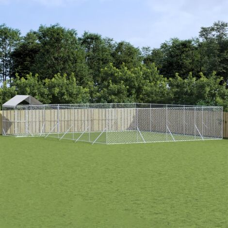 Chenil d'extérieur pour chiens avec toit argenté 10x8x2,5 m vidaXL