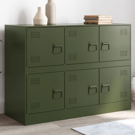 Vidaxl – Buffet vert olive 99x39x73 cm acier laminé à froid – 6 compartiments avec portes – Capacité 90 kg – Poignées métal