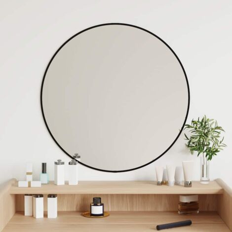 Vidaxl – Miroir mural noir Ø 60 cm rond – Verre et cadre PVC – Épaisseur 4 mm – Pour espaces confinés et décoration intérieure