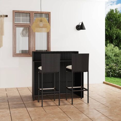 vidaXL Ensemble de bar de jardin avec coussins 3 pcs Noir