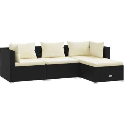 Salon de jardin 4 pcs avec coussins Résine tressée Noir vidaXL