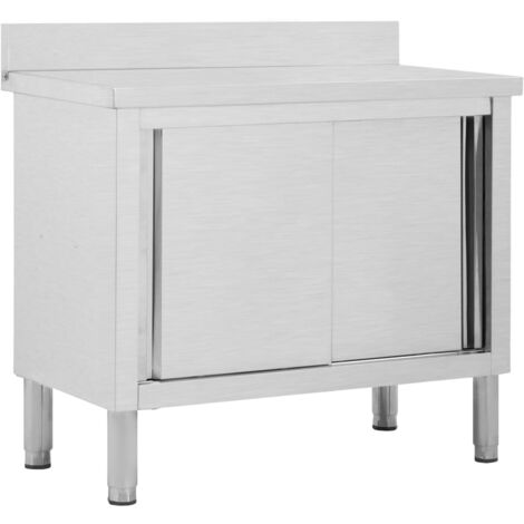 Vidaxl – Table de travail inox 100x50x(95-97)cm – 2 portes coulissantes – Espace de rangement – Conception hygiénique et anti-corrosive