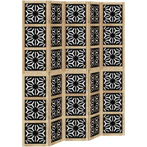 Vidaxl – Cloison de séparation paravent 5 panneaux 40x220 cm – Bois de paulownia massif marron noir – Pliable pour espaces intérieurs – Design géométrique