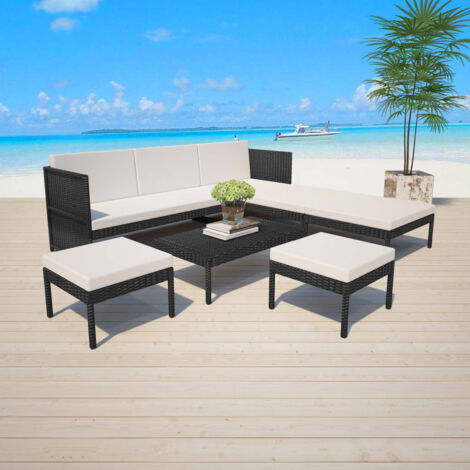 Vidaxl – Salon de jardin 6 pcs résine tressée noir – Coussins confortables amovibles – Structure en acier laqué – Dimensions canapé 180x58x58cm (1/5)