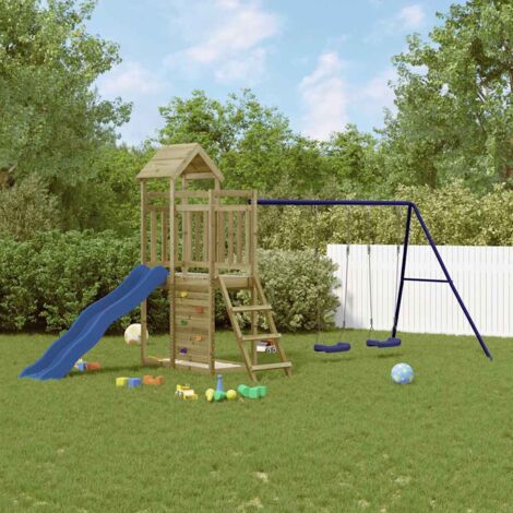 Vidaxl – Aire de jeux d'extérieur en bois de pin imprégné – Dimensions 446 x 186 x 214 cm – Hauteur plateforme 90 cm – Pour enfants 3-8 ans