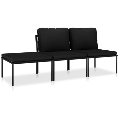 vidaXL Salon de jardin 3 pcs avec coussins Noir PVC (1/6)