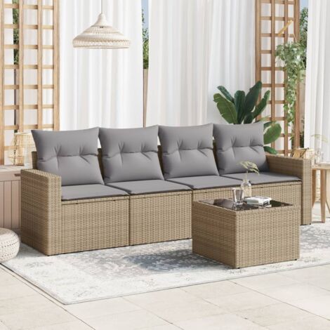 vidaXL Salon de jardin avec coussins 5 pcs beige résine tressée (1/3)
