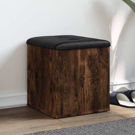 Vidaxl – Banc de rangement chêne fumé 42x42x45 cm – Bois d'ingénierie – Coussin noir similicuir – Capacité 110 kg