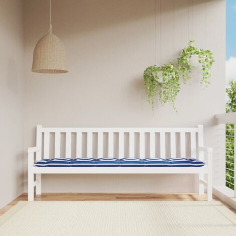 Coussin de banc de jardin rayures bleues et blanches 200x50x7cm vidaXL