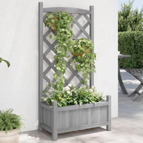 Vidaxl – Jardinière en bois massif de sapin gris 55x29,5x30 cm – Treillis pour plantes grimpantes – Assemblage requis – Esthétique durable