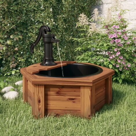 Vidaxl – Fontaine de jardin en bois de sapin massif 57x57x53 cm – Pompe électrique intégrée – Finition brûlée pour extérieur