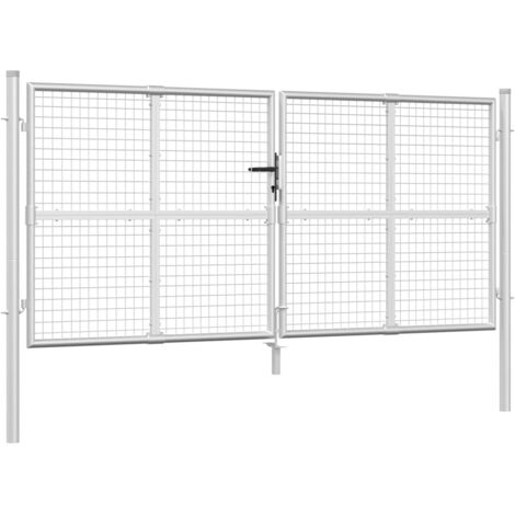 Vidaxl – Portail grillagé maille argenté 300x175 cm – Acier galvanisé enduit – Conception verrouillable avec piquet de terre – Dimensions réglables 304-309 cm