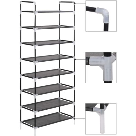 Vidaxl – Range-chaussures 8 étagères en métal et tissu non tissé noir – Dimensions 60 x 29,5 x 134 cm – Solution de rangement durable (1/7)