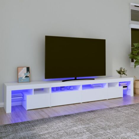 Vidaxl – Meuble TV blanc avec lumières LED – Bois d'ingénierie – Dimensions 260x36,5x40 cm – Résistant à l'humidité – Espace de rangement optimisé