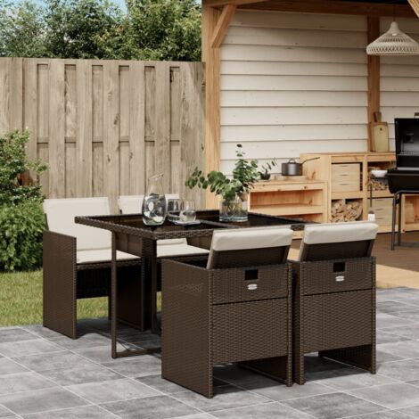 Vidaxl – Ensemble table et chaise de jardin 5 pcs – Poly rotin marron – Dossier rabattable – Table 110x106x73 cm – Chaises 4x110 kg