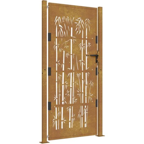 Portail de jardin 105 x 205 cm en acier Corten et bambou vidaXL