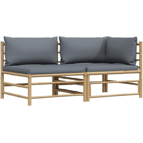vidaXL 2 Piece Garden Lounge Set with Dark Grey Cushions Bamboo