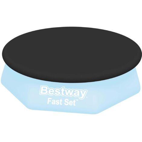 Bestway – Couverture de piscine 240 cm – Bâche en PVC déperlant avec trous de drainage – Fixation par cordes – Pour piscine Fast Set 244 cm (1/5)