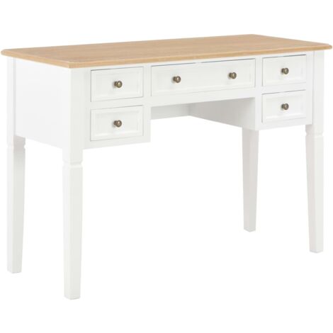 Vidaxl – Bureau droit blanc 109,5 x 45 x 77,5 cm – MDF et bois de pin – 5 tiroirs pour rangement – Design simple et intemporel