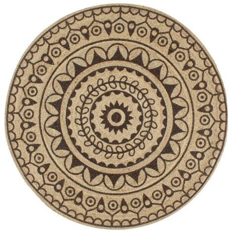 Tapis fait à la main Jute avec imprimé marron foncé 90 cm vidaXL