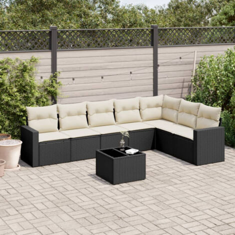 Salon de jardin 8 pcs avec coussins noir résine tressée vidaXL (1/4)