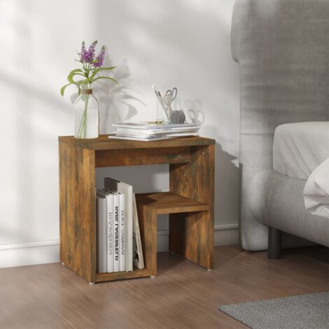Vidaxl – Table de chevet en bois d'ingénierie chêne fumé 40x30x40 cm – Construction robuste – Étagère intégrée pour rangement pratique