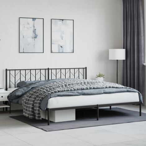 vidaXL Cadre de lit métal sans matelas avec tête de lit noir 200x200cm (1/5)