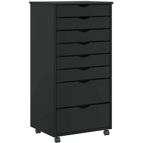 Armoire roulante avec tiroirs MOSS noir bois de pin solide vidaXL