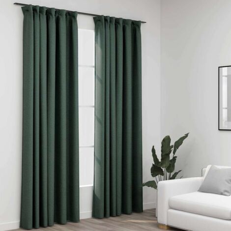 Rideaux occultants aspect lin avec crochets 2pcs Vert 140x245cm vidaXL