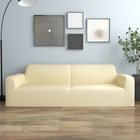Housse extensible de canapé 3 places Crème Jersey de polyester vidaXL
