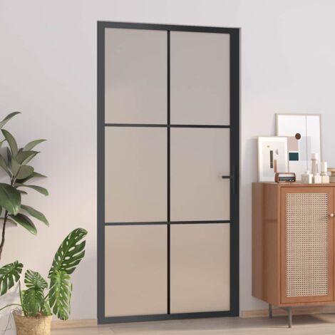 Vidaxl – Porte coulissante intérieure 102,5x201,5 cm – Verre mat trempé noir – Aluminium – Installation facile dans cadre 35-50 mm