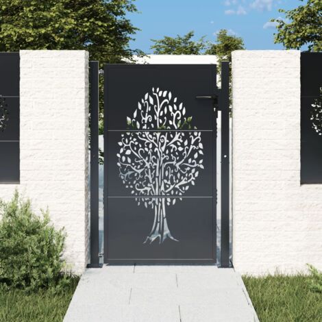 Vidaxl – Portail de jardin en acier galvanisé anthracite 105x130cm – Système verrouillable avec 3 clés – Design découpé au laser
