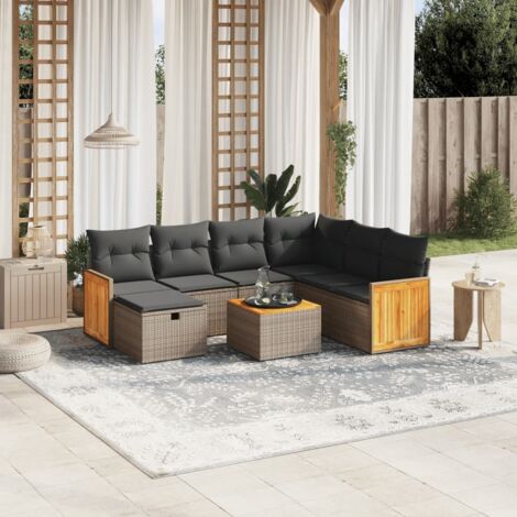 vidaXL Salon de jardin 8 pcs avec coussins gris résine tressée (1/4)
