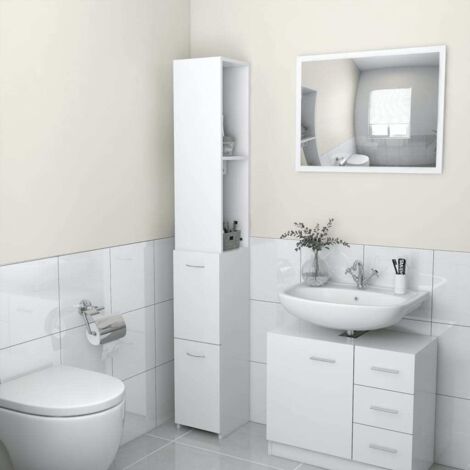 Vidaxl – Armoire murale de salle de bain blanc 25x26,5x170 cm – Bois d'ingénierie durable – Fixation murale incluse – Rangement optimisé