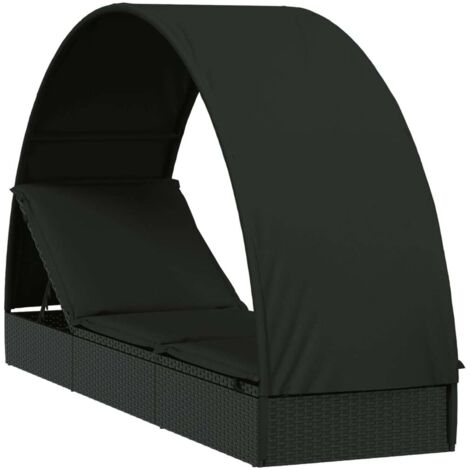 Chaise longue avec toit rond noir 211x57x140 cm résine tressée vidaXL