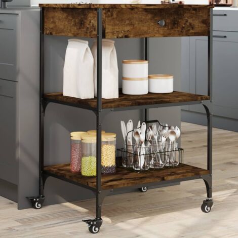 vidaXL Chariot de cuisine chêne fumé 60x48x89,5 cm bois d'ingénierie (1/5)